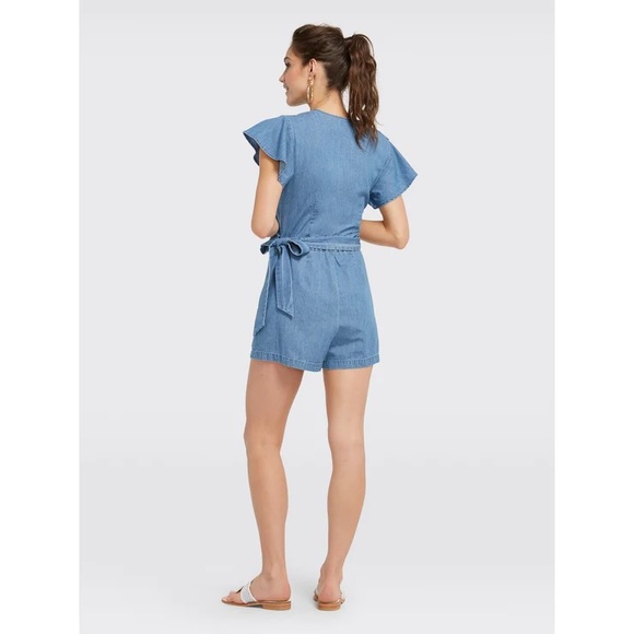 DRAPER JAMES blue chambray flutter wrap romper - Picture 3 of 13